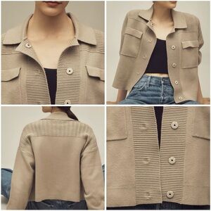 Maeve Beige Cropped Knit Jacket Size M